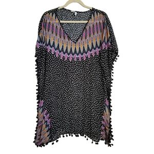 Bar III Swim Cover-Up M Medium Sleeveless V-Neck Pom Pom